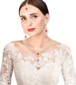 Touchstone Indian Bollywood enchanting floral diamond studded look Rhinestone embellished bridal designer jewelry necklace set for women in silver or white tone. - Image 2